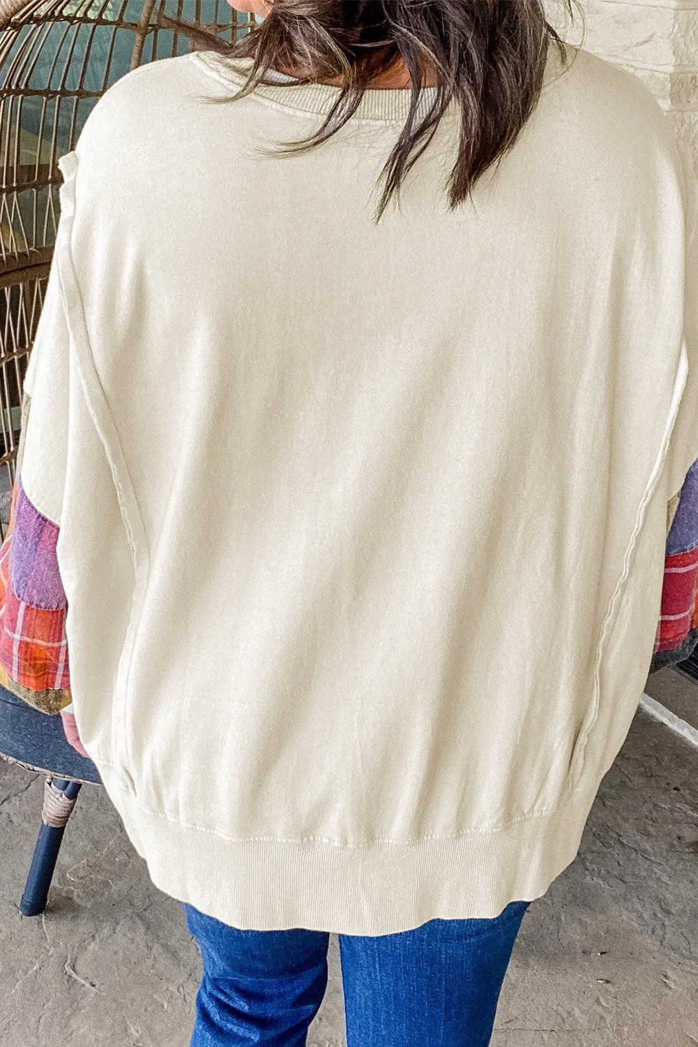 Beige Plus Size Patchwork Sleeve Pullover Top sold by Beagle Boutique product image thumbnail 2