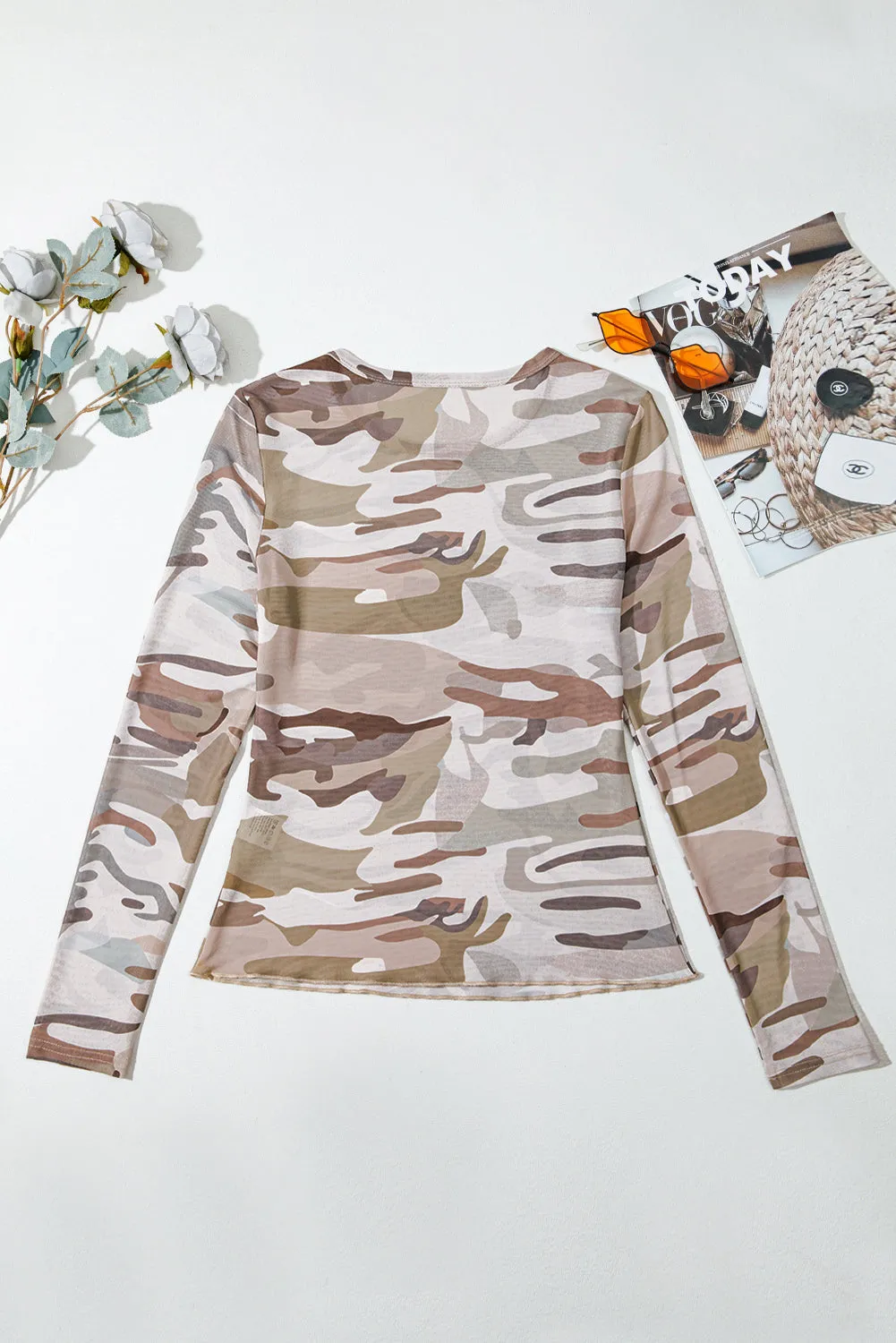 Camouflage Print Mesh Long Sleeve Top sold by Beagle Boutique product image thumbnail 2