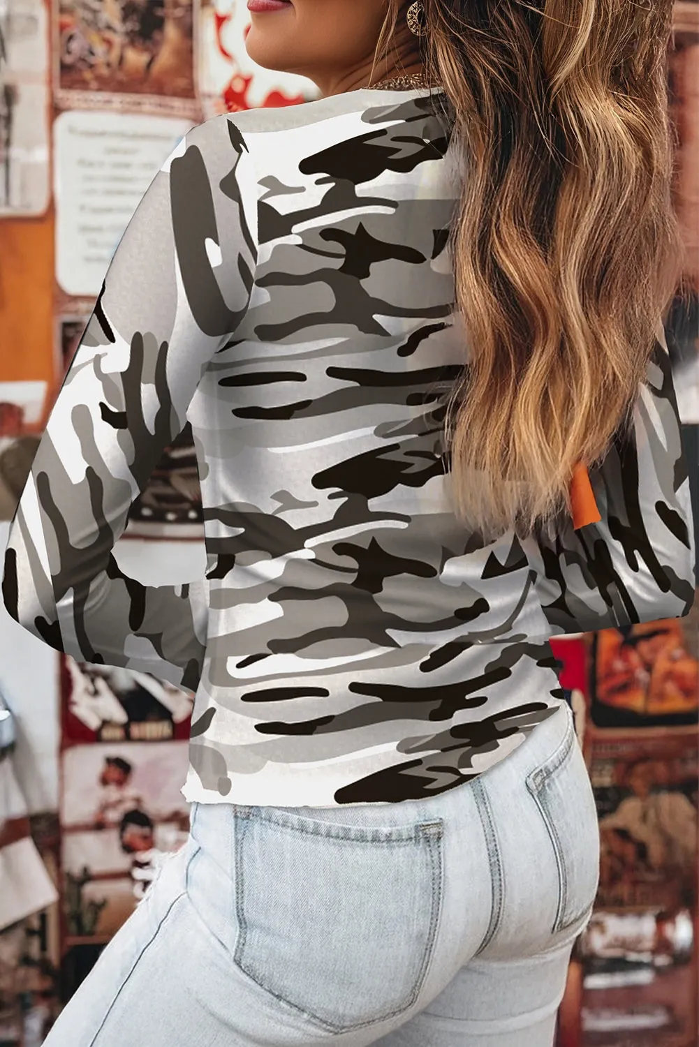 Camouflage Print Mesh Long Sleeve Top sold by Beagle Boutique product image thumbnail 4