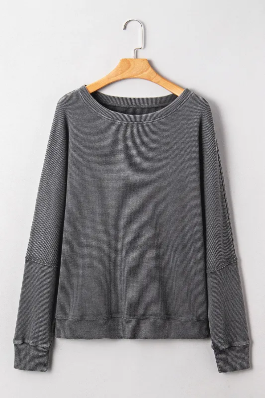 Waffle Textured Long Sleeve Loose Top sold by Beagle Boutique