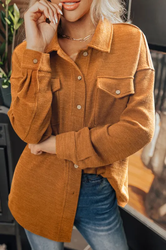 Orange Pocket Textured Casual Shacket sold by Beagle Boutique