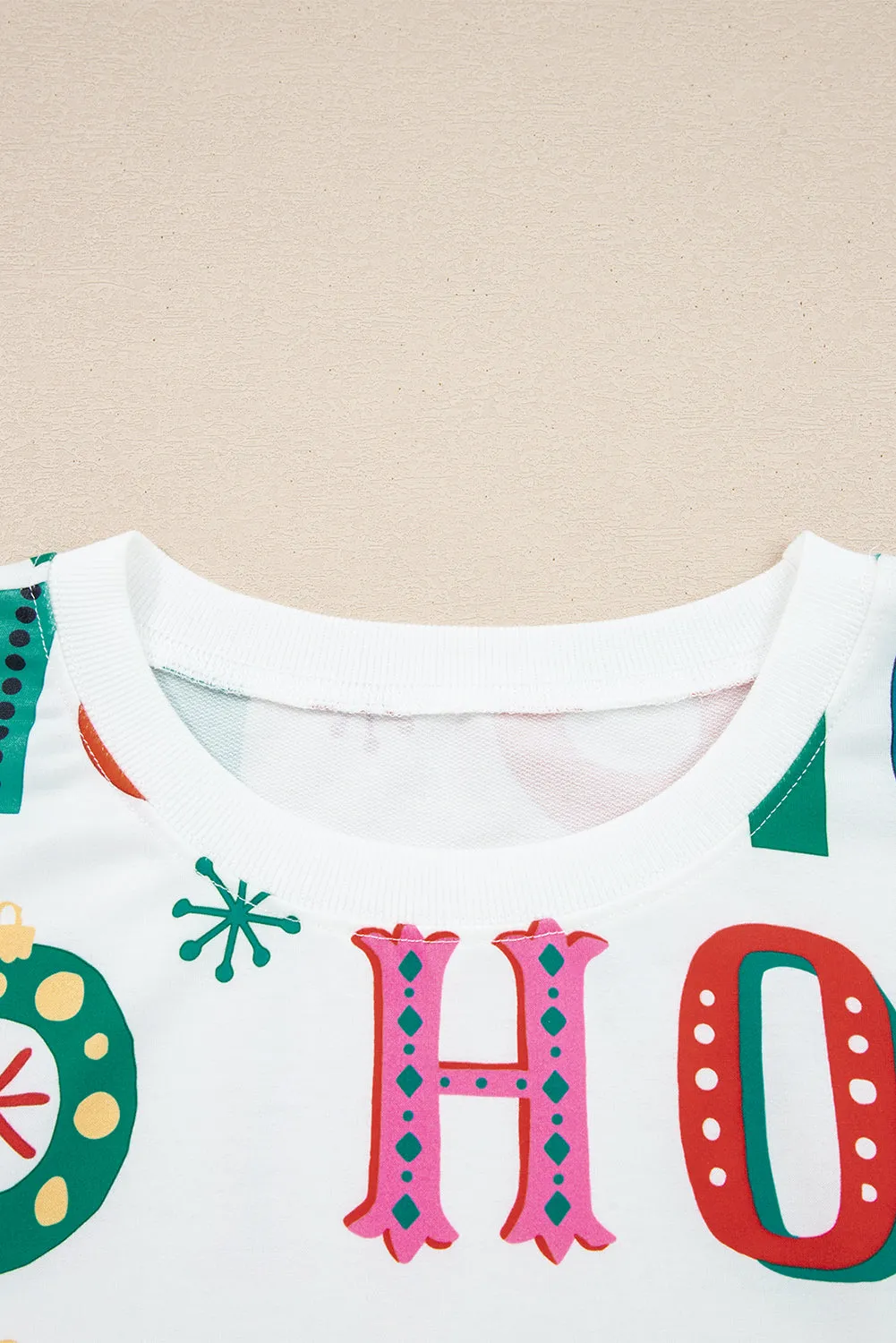 White Plus Size Christmas Ho Ho Ho Print Long Sleeve Top and Shorts 2pc Lounge Set sold by Beagle Boutique product image thumbnail 4