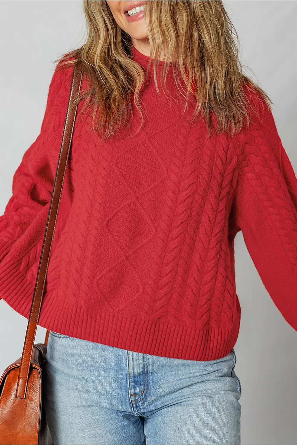 Red Cable Knit Baggy Sweater sold by Beagle Boutique product image thumbnail 5