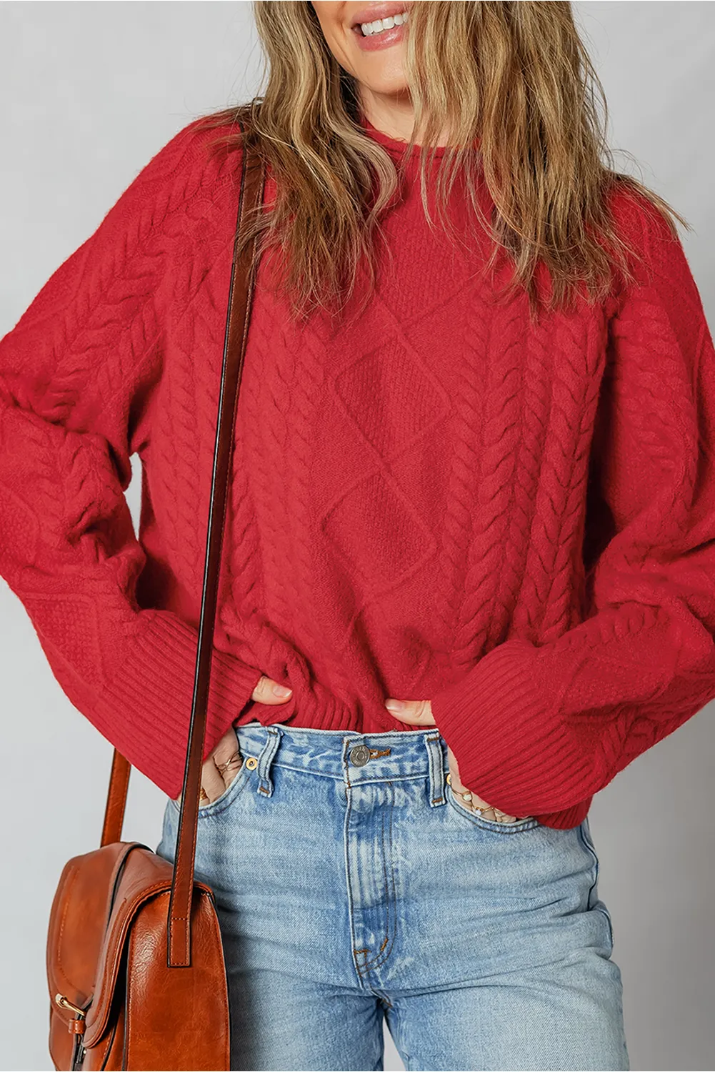 Red Cable Knit Baggy Sweater sold by Beagle Boutique product image thumbnail 4