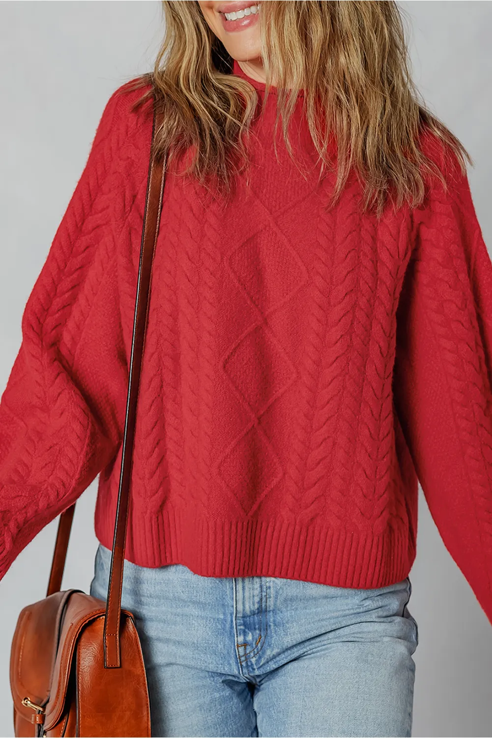 Red Cable Knit Baggy Sweater sold by Beagle Boutique product image thumbnail 3