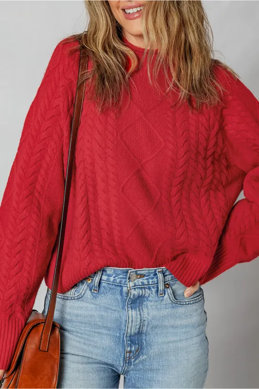 Red Cable Knit Baggy Sweater sold by Beagle Boutique