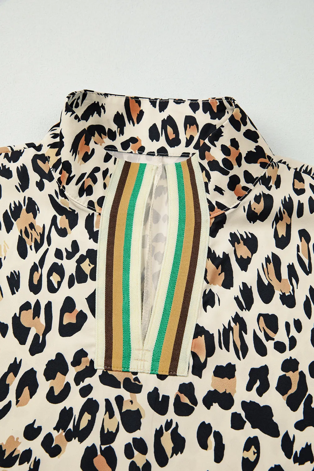 Leopard Contrast Striped V-Neck Loose Fit Blouse sold by Beagle Boutique product image thumbnail 5