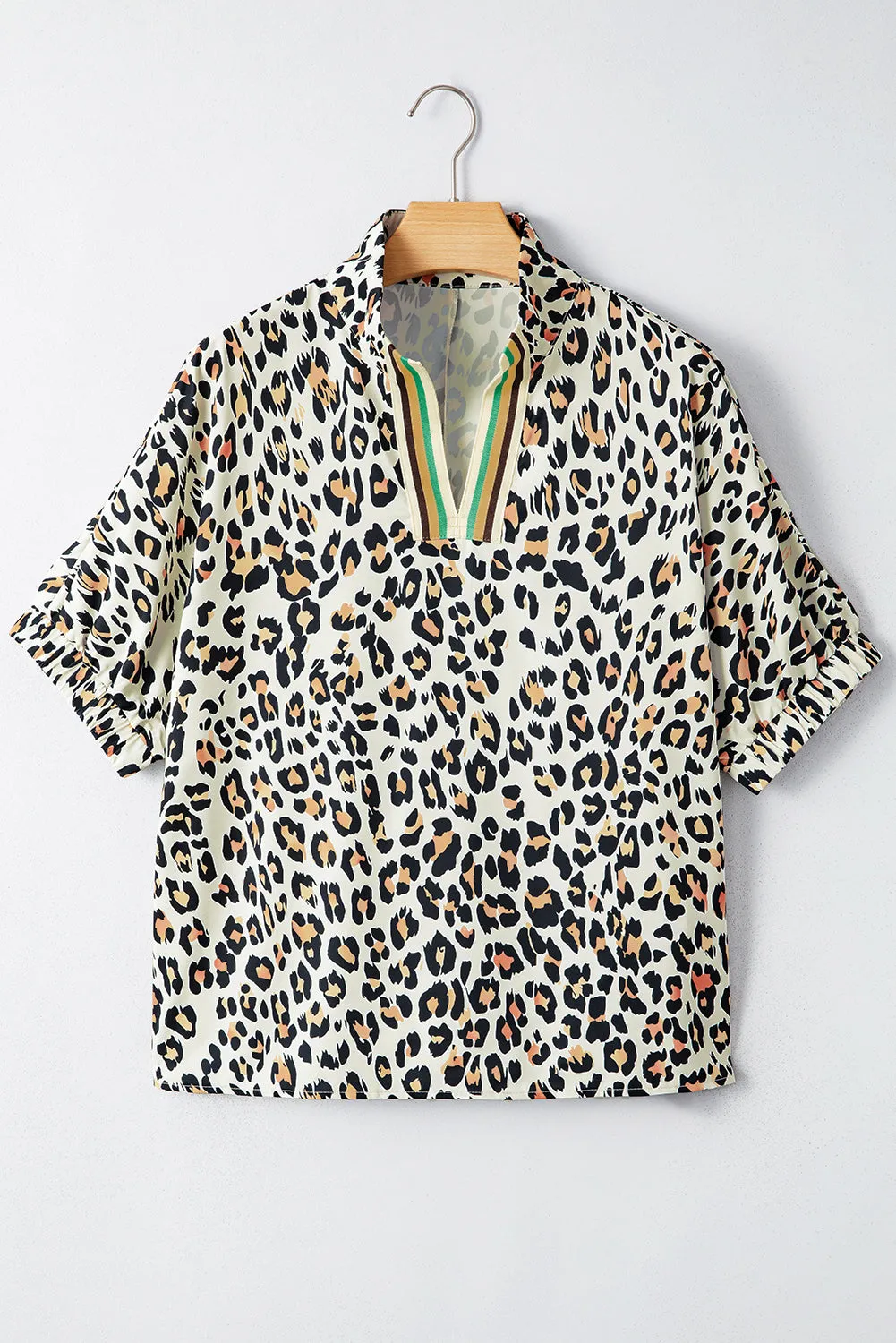 Leopard Contrast Striped V-Neck Loose Fit Blouse sold by Beagle Boutique product image thumbnail 3