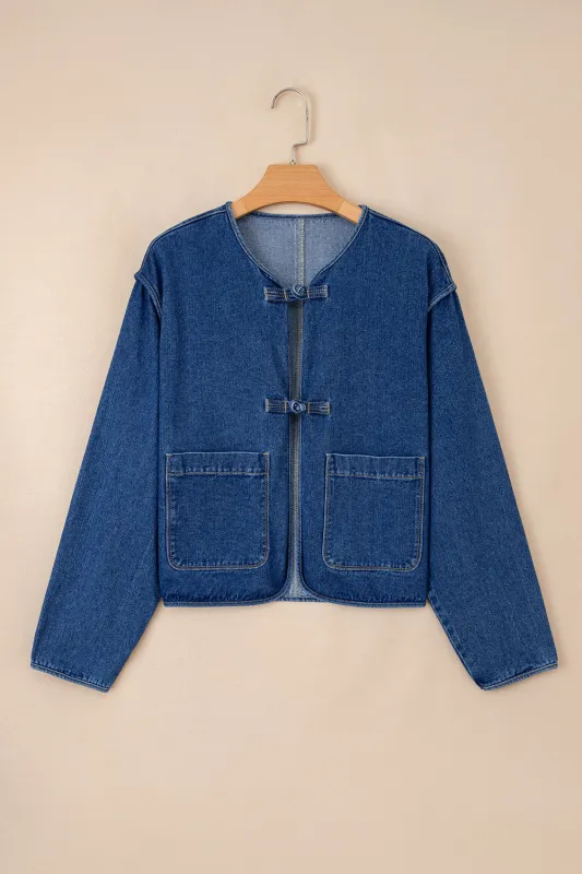 Blue Big Patched Pockets Denim Jacket sold by Beagle Boutique