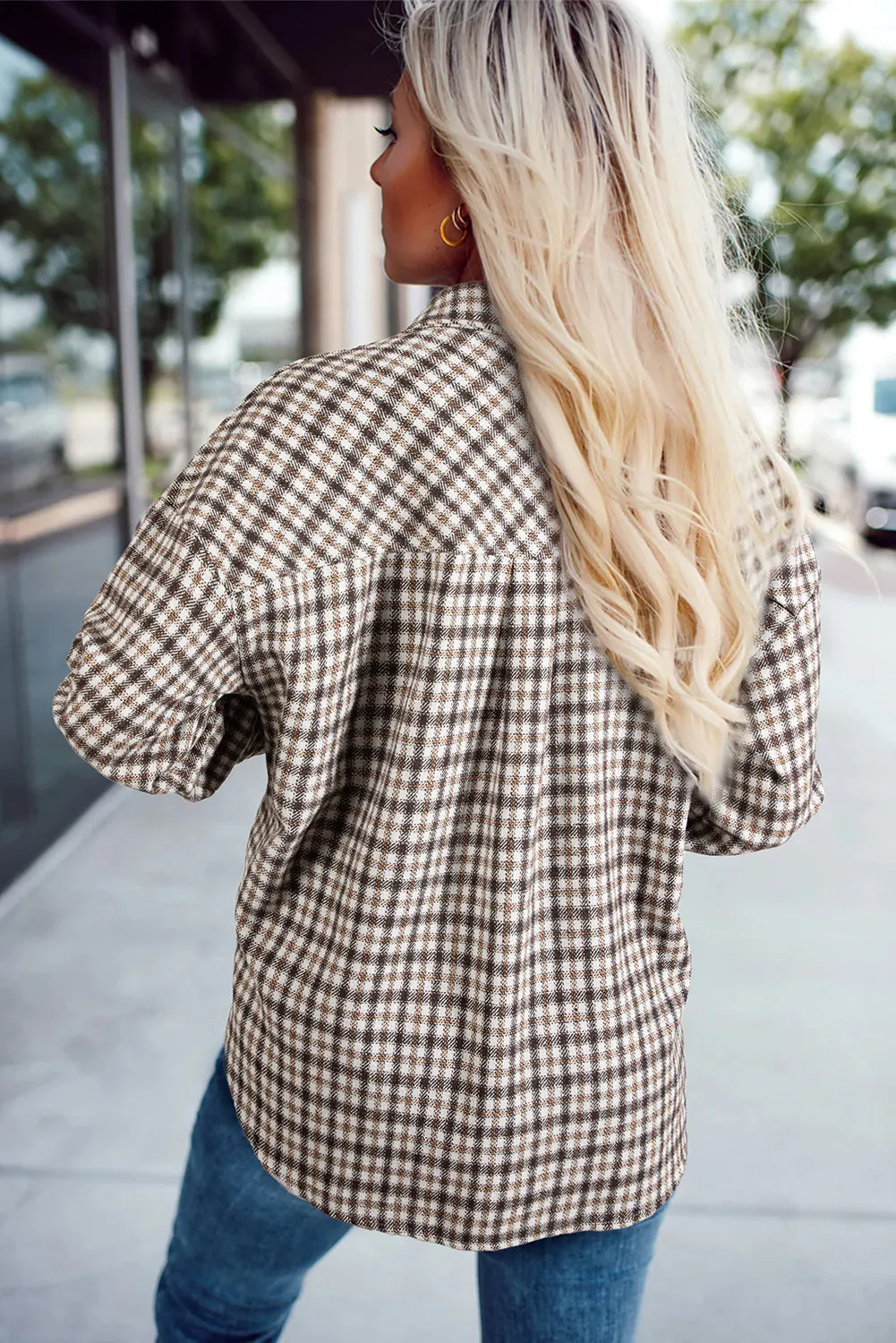 Casual Contrast Soft Corduroy Patchwork Plaid Shacket sold by Beagle Boutique product image thumbnail 4