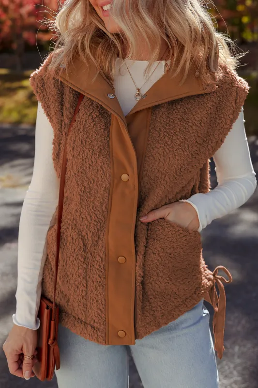Faux Fur Snap Button Front Gilet Vest with Pockets sold by Beagle Boutique