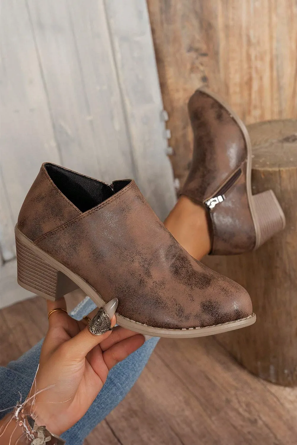 Brown FauxSuede Casual Ankle Boots sold by Beagle Boutique product image thumbnail 4