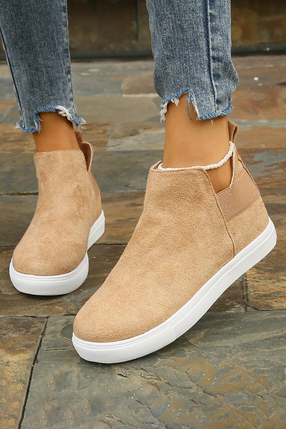 Beige High Top Slip-on Casual Boots sold by Beagle Boutique