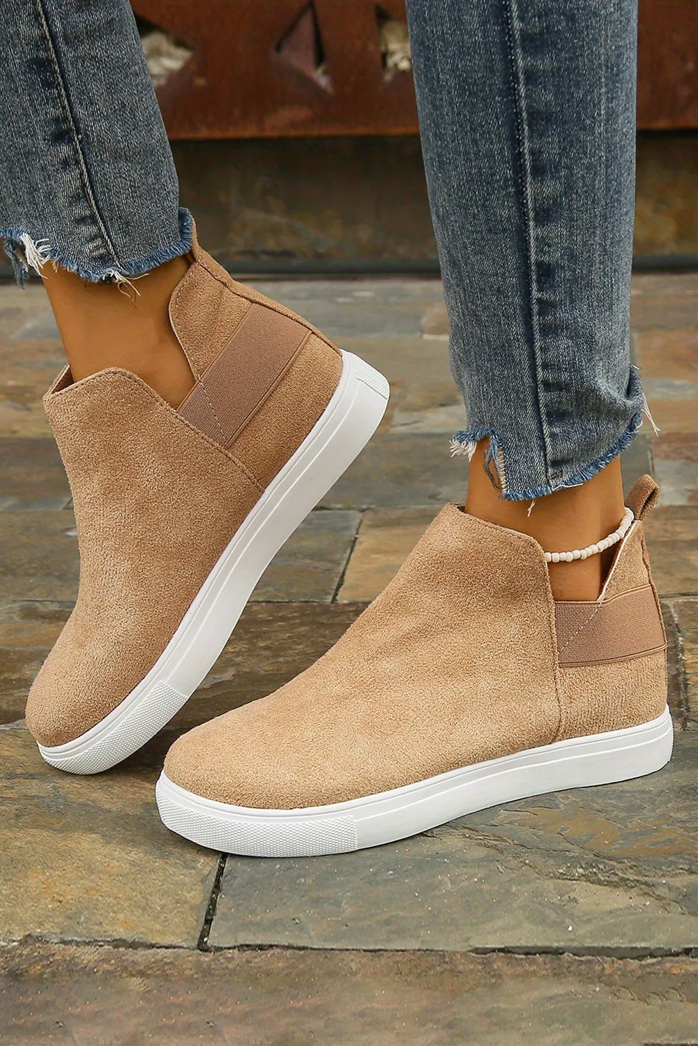 Beige High Top Slip-on Casual Boots sold by Beagle Boutique product image thumbnail 3