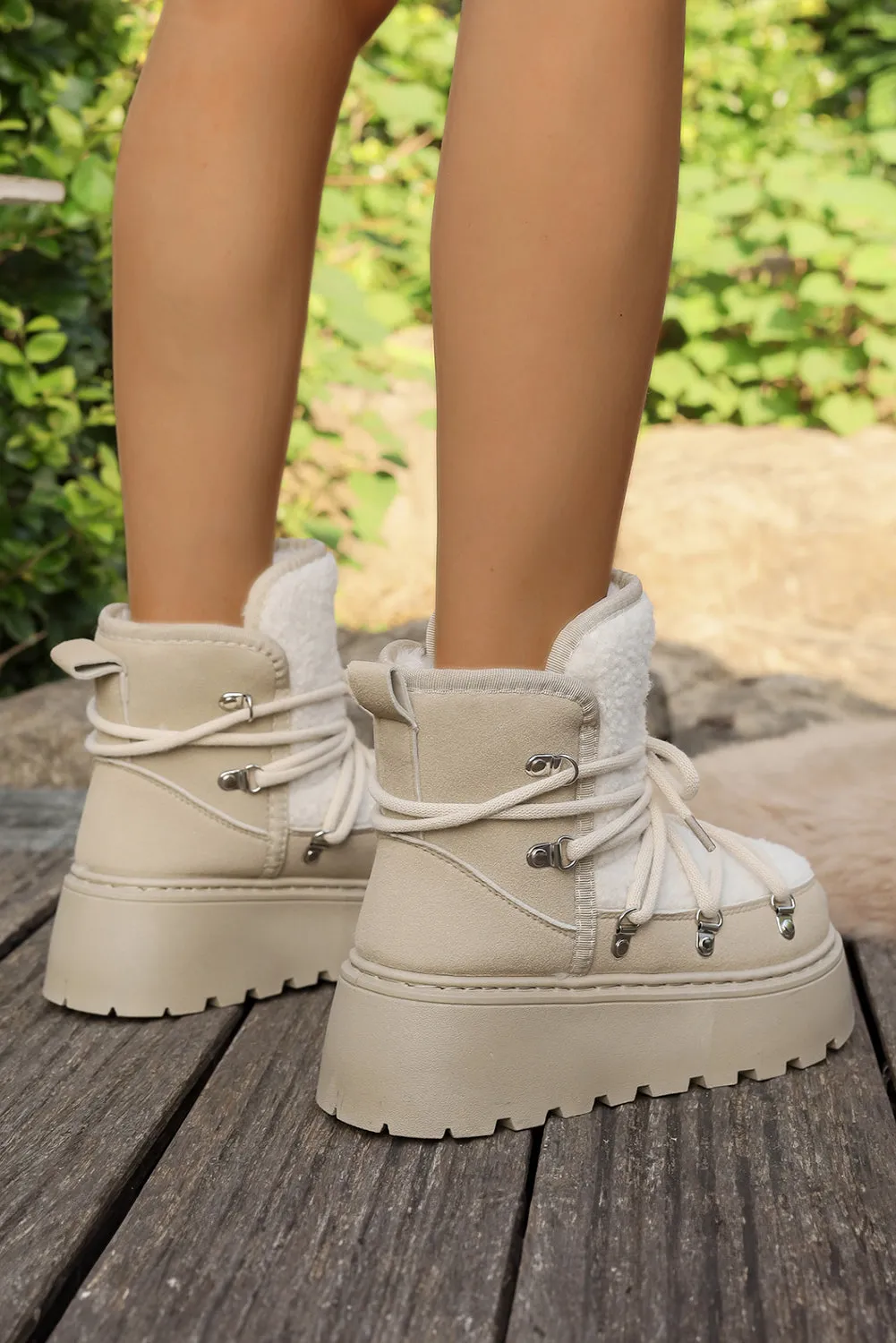 Sherpa PU Leather Patchwork Lace-up Thick Bottom Snow Boots sold by Beagle Boutique product image thumbnail 3
