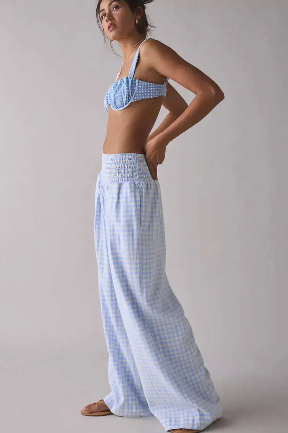 Plaid Print Smocked High Waist Loose Trousers sold by Beagle Boutique product image thumbnail 4