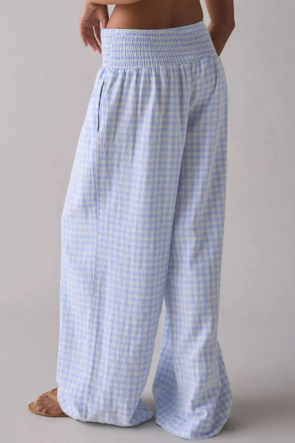 Plaid Print Smocked High Waist Loose Trousers sold by Beagle Boutique product image thumbnail 2