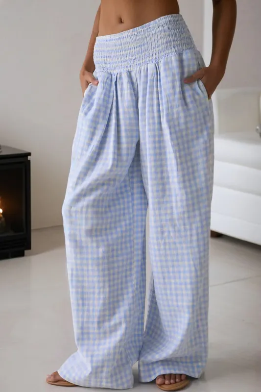 Plaid Print Smocked High Waist Loose Trousers sold by Beagle Boutique
