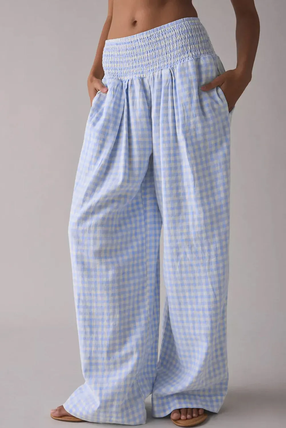 Plaid Print Smocked High Waist Loose Trousers sold by Beagle Boutique product image thumbnail 3