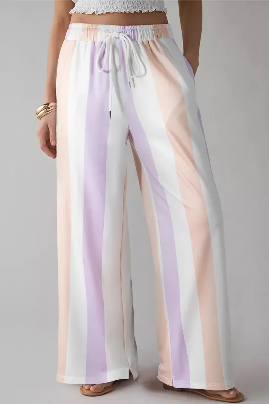 Stripe Multicoloured Print Drawstring Loose Pants with Side Pockets sold by Beagle Boutique