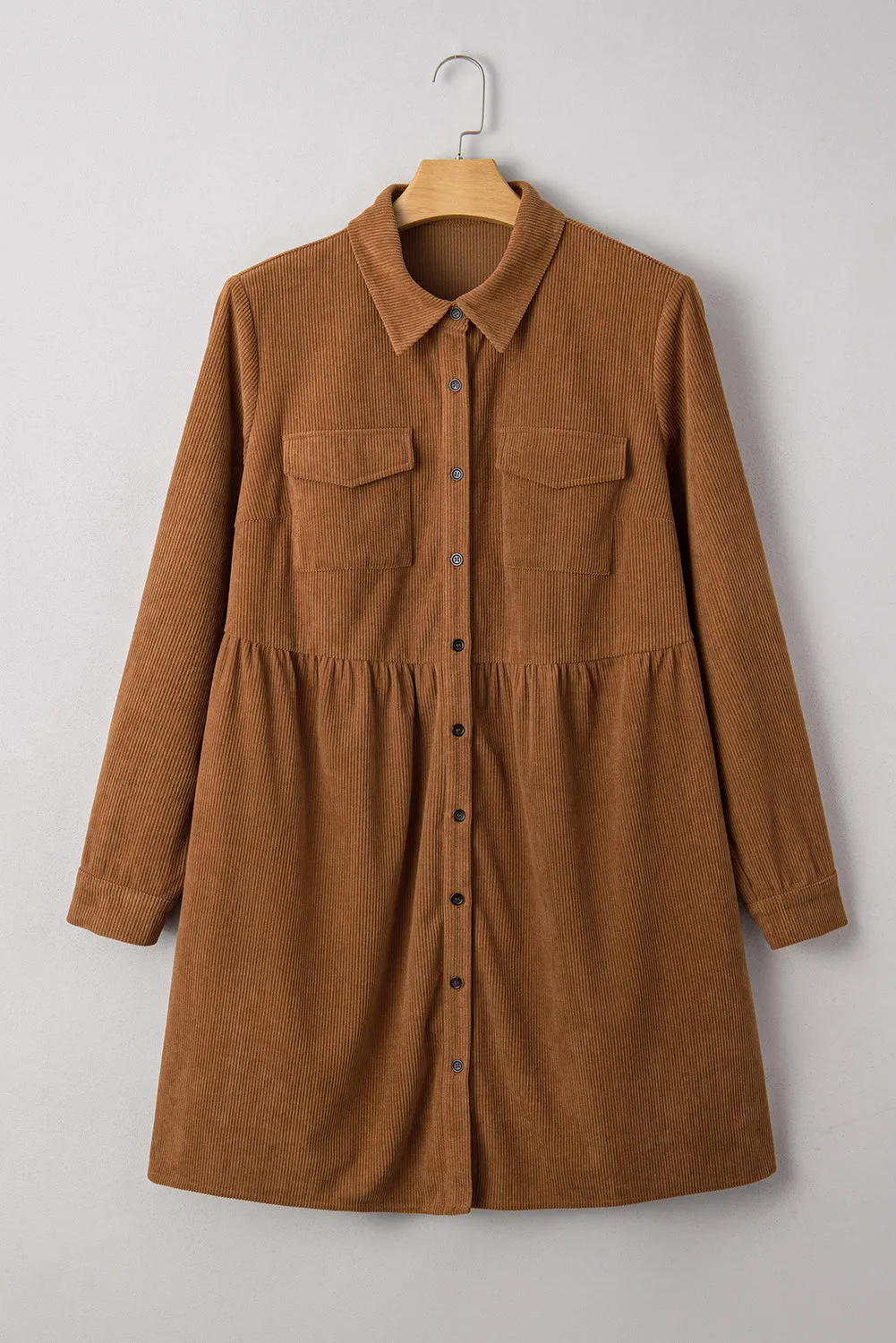 Soft Corduroy Full Buttoned Collared Shirt Dress Plus Size sold by Beagle Boutique product image thumbnail 4