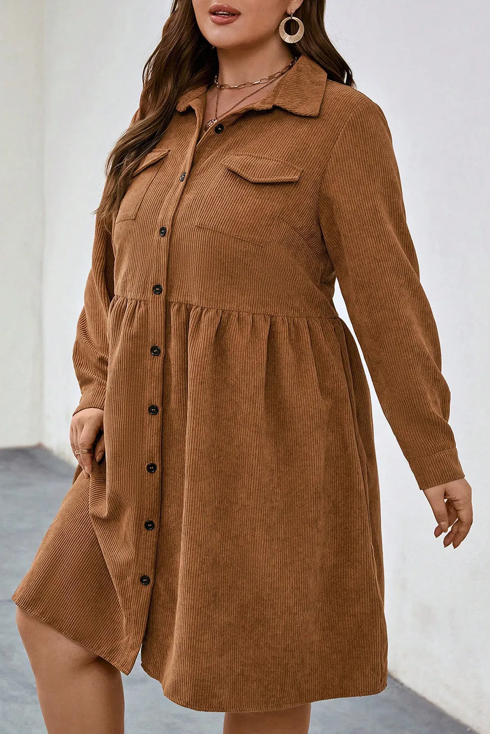 Soft Corduroy Full Buttoned Collared Shirt Dress Plus Size sold by Beagle Boutique product image thumbnail 3