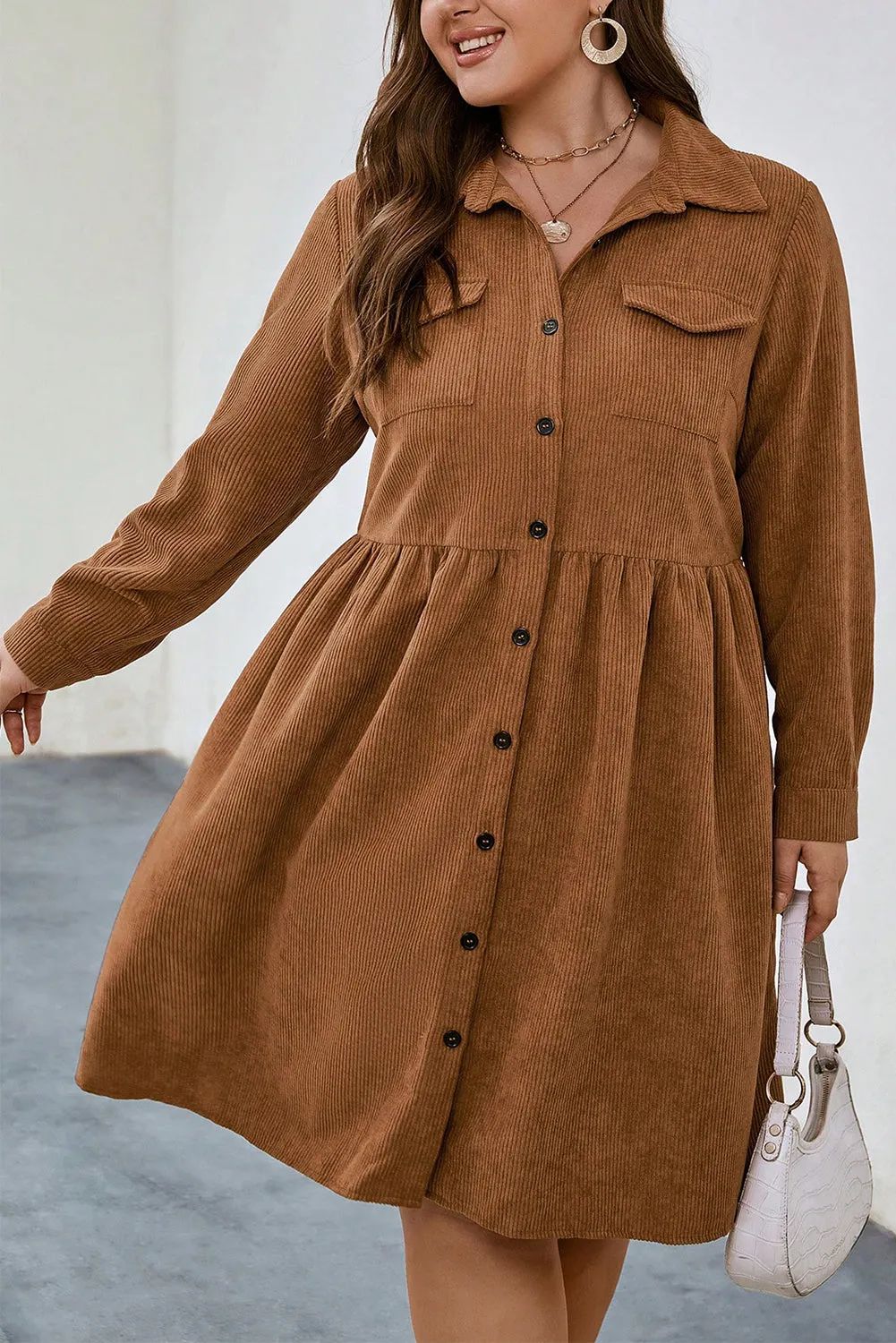 Soft Corduroy Full Buttoned Collared Shirt Dress Plus Size sold by Beagle Boutique