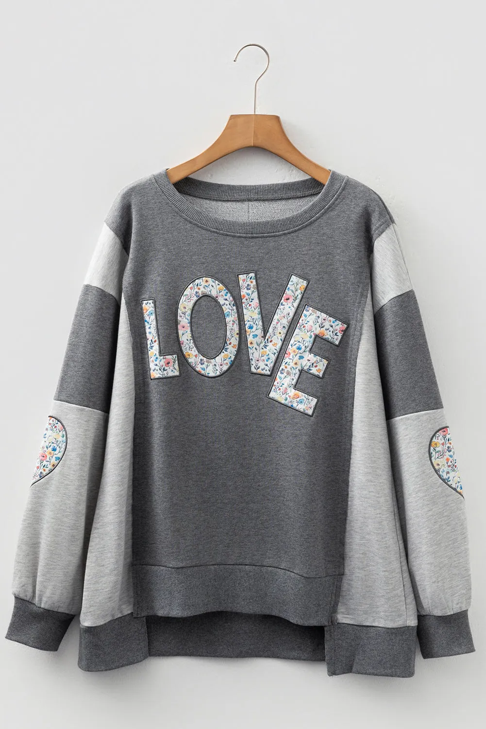 LOVE Graphic Exposed Seam Patchwork Uneven Hem Chic Sweatshirt sold by Beagle Boutique product image thumbnail 3