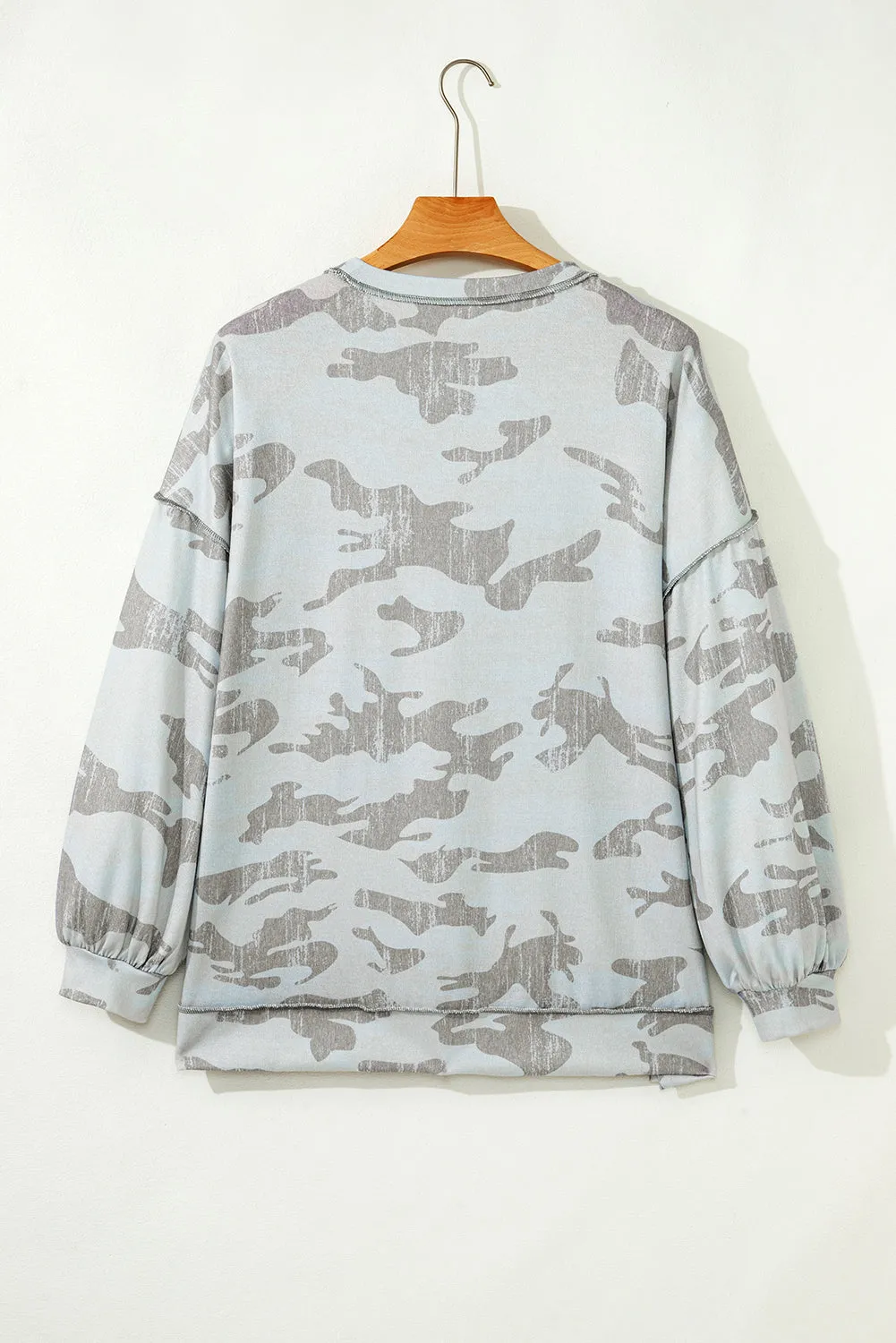 Retro Camouflage Print Exposed Seam Patchwork Drop Shoulder Sweatshirt sold by Beagle Boutique product image thumbnail 5
