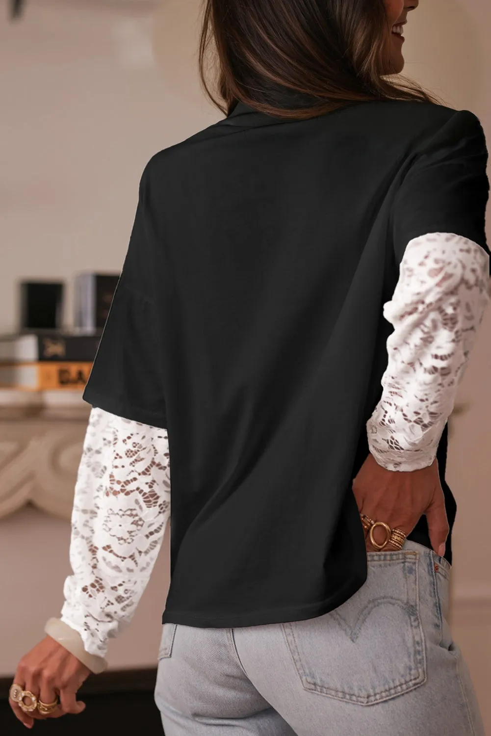 Lace Long Sleeve Insert Drop Shoulder Tee sold by Beagle Boutique product image thumbnail 2