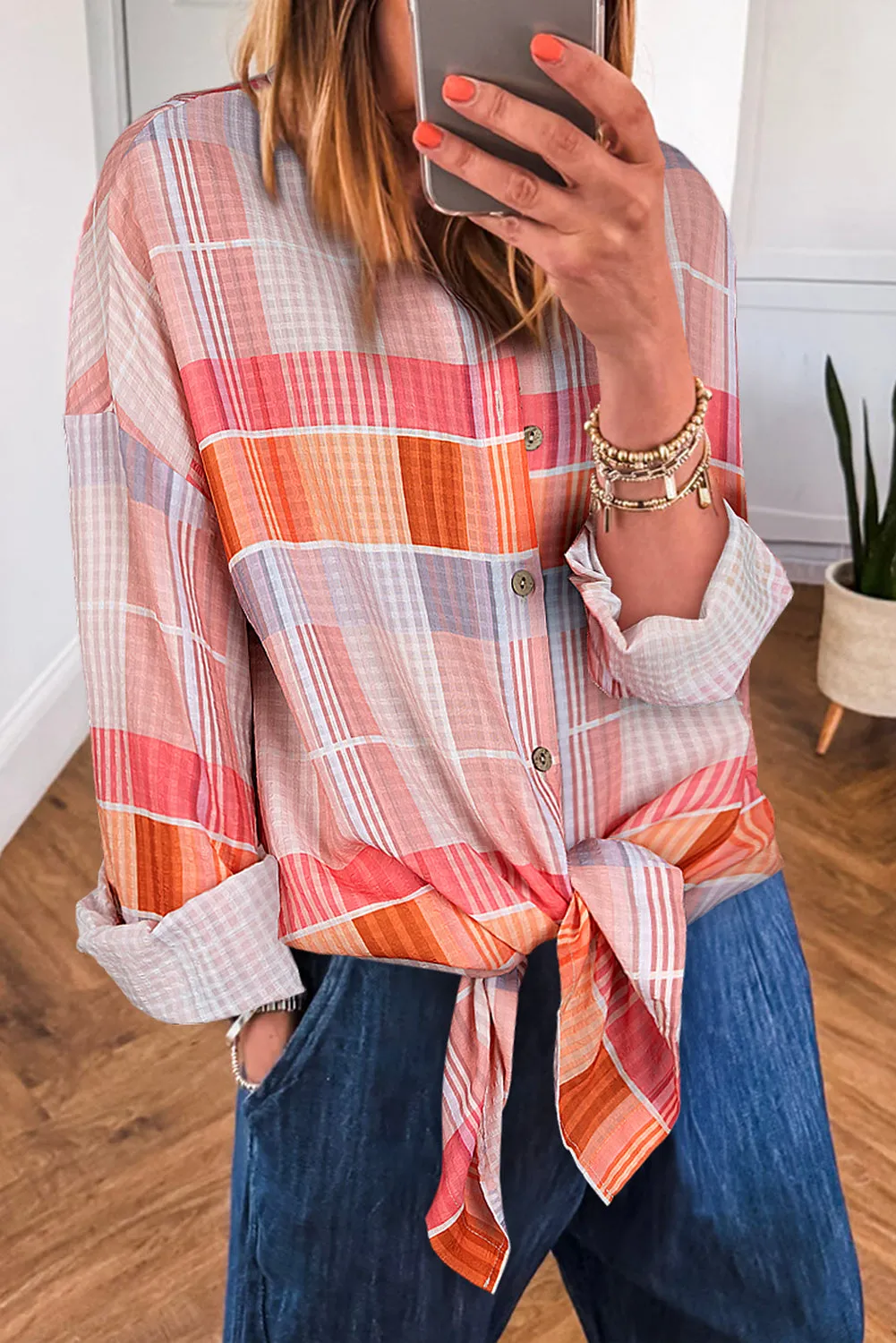 Pink Oversized Check Tunic Shirt sold by Beagle Boutique