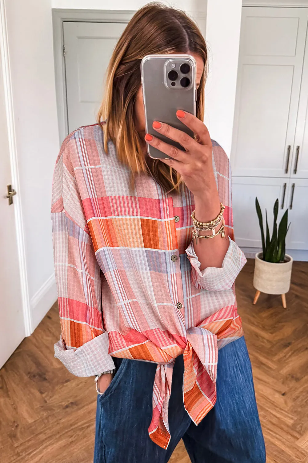Pink Oversized Check Tunic Shirt sold by Beagle Boutique product image thumbnail 3