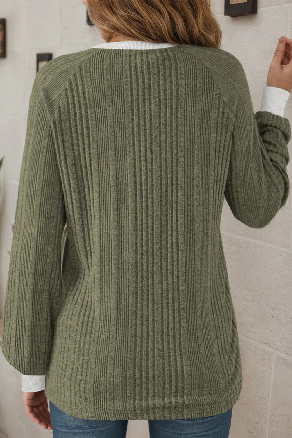 Ribbed Contrast Cuffed Round Neck Long Sleeve T Shirt sold by Beagle Boutique product image thumbnail 2