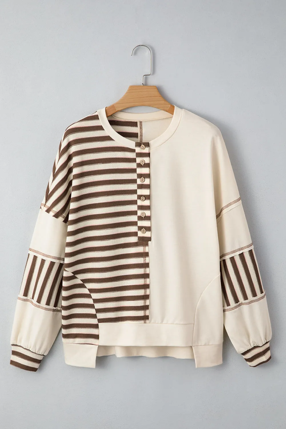 Stripe Stitched Detail Patchwork Oversized Pullover Top sold by Beagle Boutique product image thumbnail 4