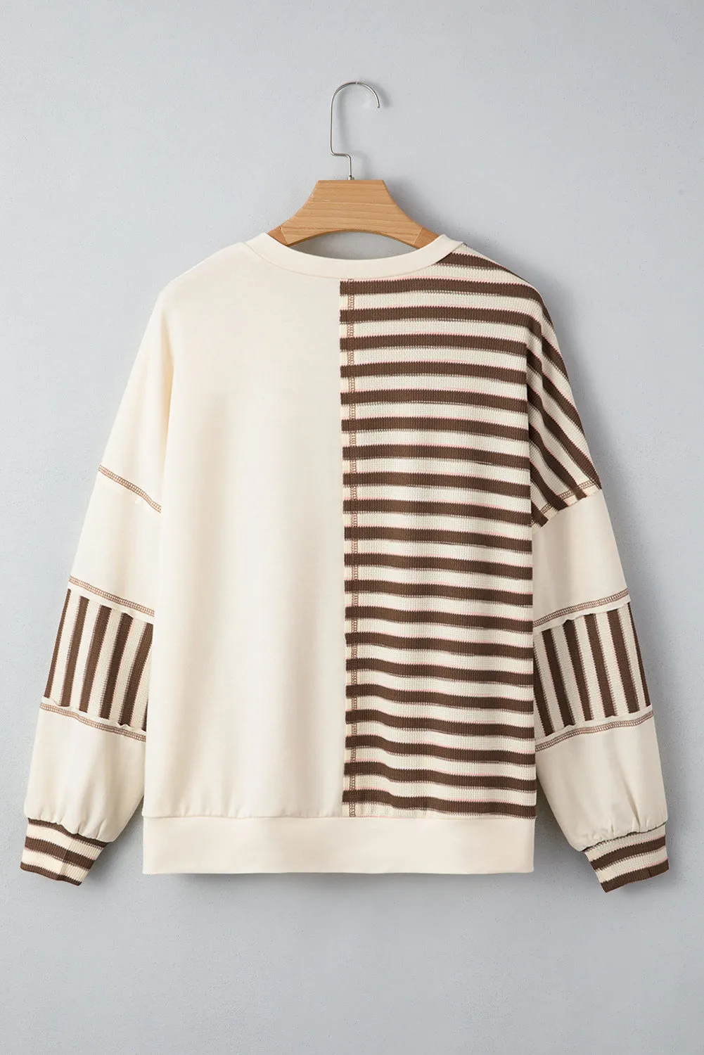 Stripe Stitched Detail Patchwork Oversized Pullover Top sold by Beagle Boutique product image thumbnail 5