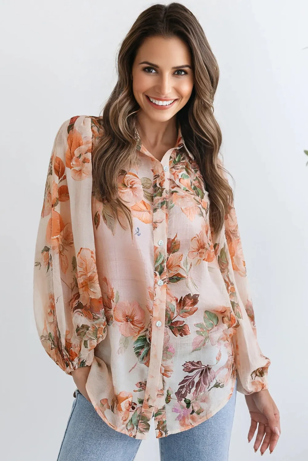 Floral Puff Sleeve Lightweight Shirt sold by Beagle Boutique product image thumbnail 3