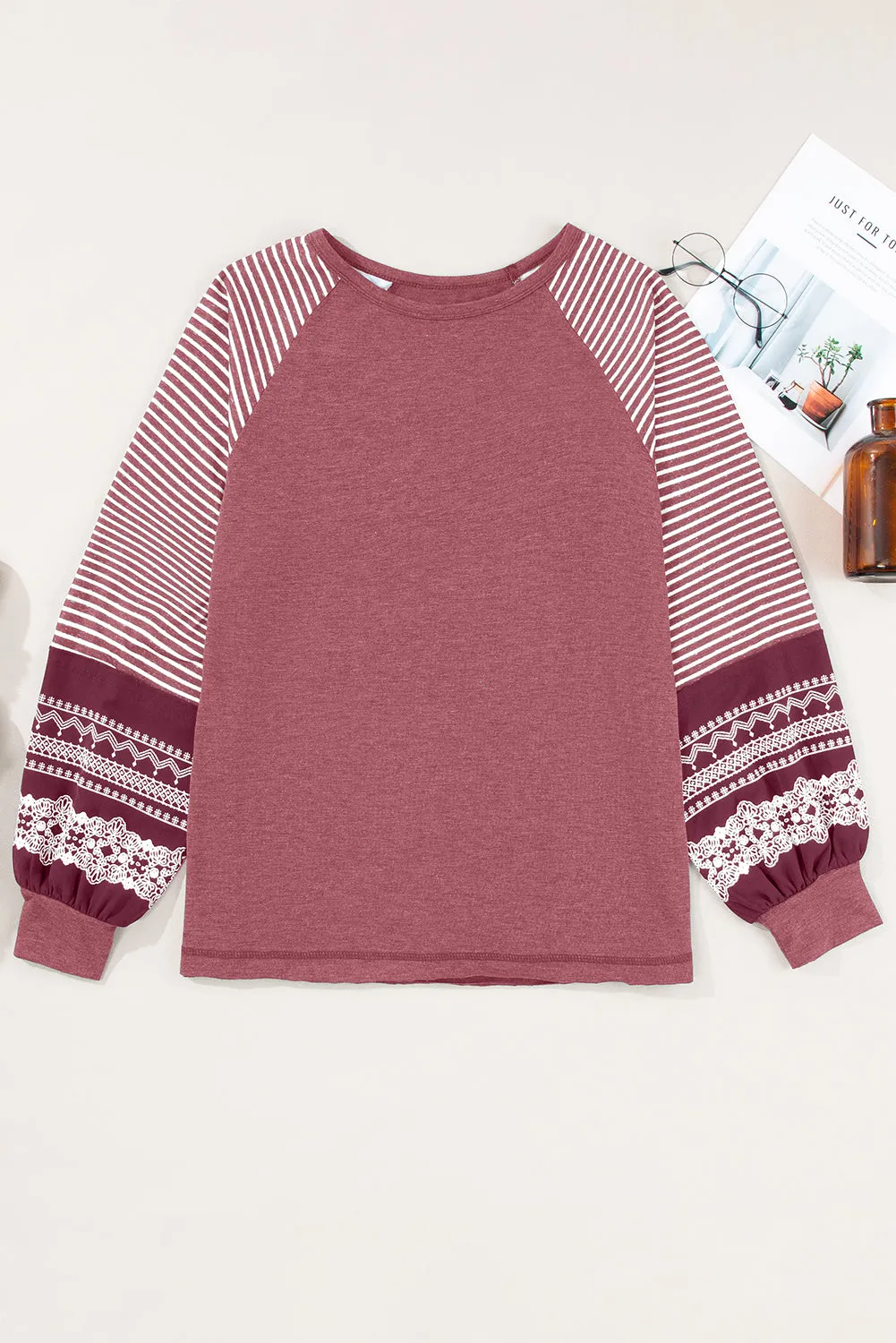 Contrast Print Striped Raglan Long Sleeve Loose Top sold by Beagle Boutique product image thumbnail 4