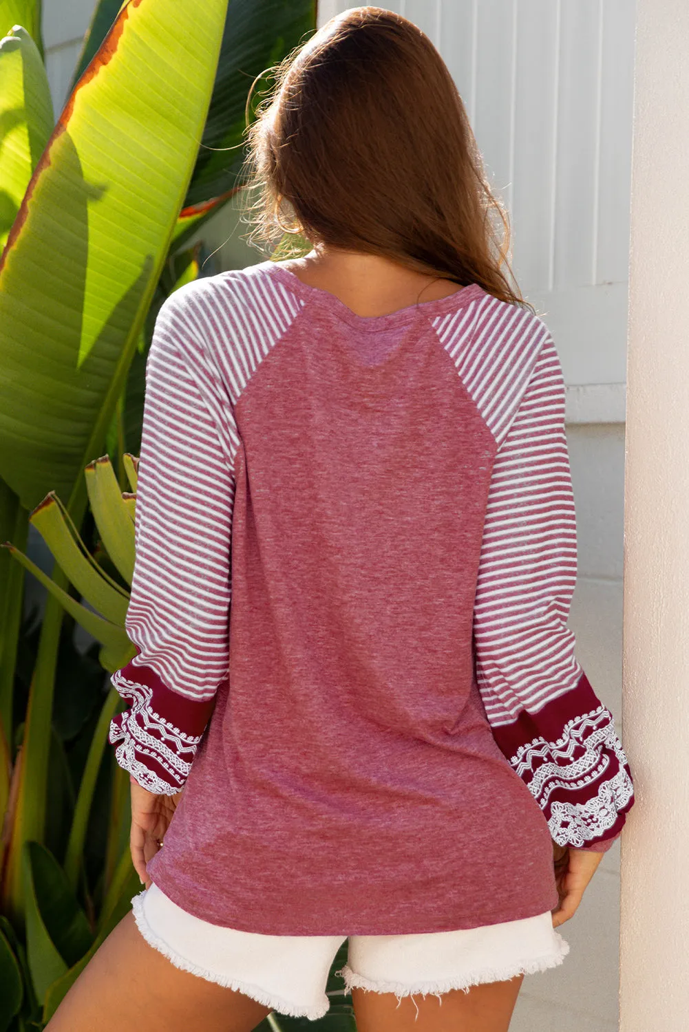 Contrast Print Striped Raglan Long Sleeve Loose Top sold by Beagle Boutique product image thumbnail 2
