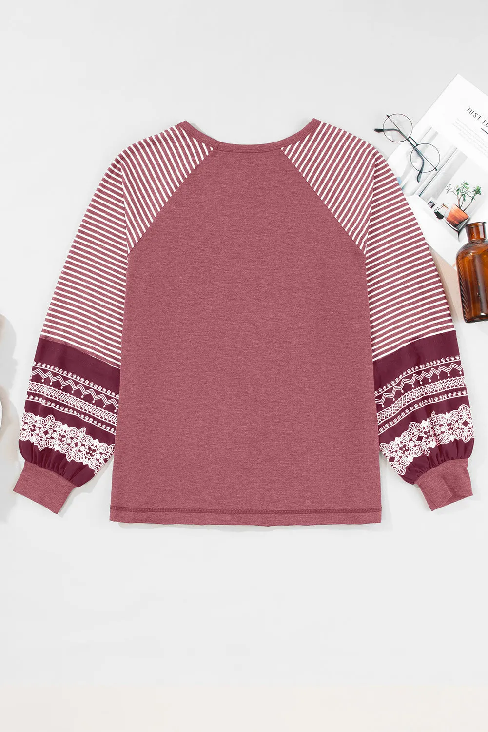 Contrast Print Striped Raglan Long Sleeve Loose Top sold by Beagle Boutique product image thumbnail 5