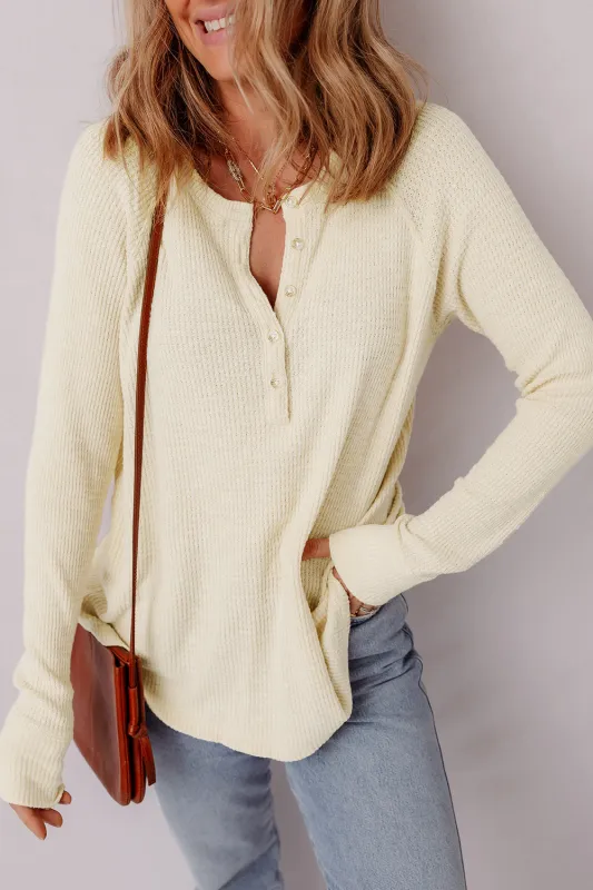 CreamTextured Half Buttons Henley Top sold by Beagle Boutique