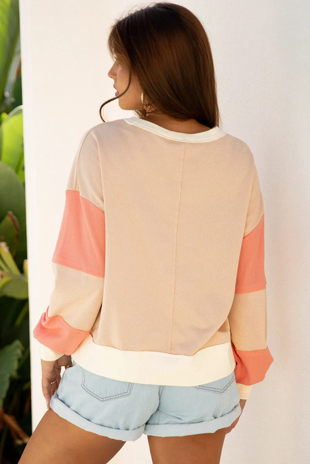 Beige Textured Patchwork Pullover Sweatshirt sold by Beagle Boutique product image thumbnail 2