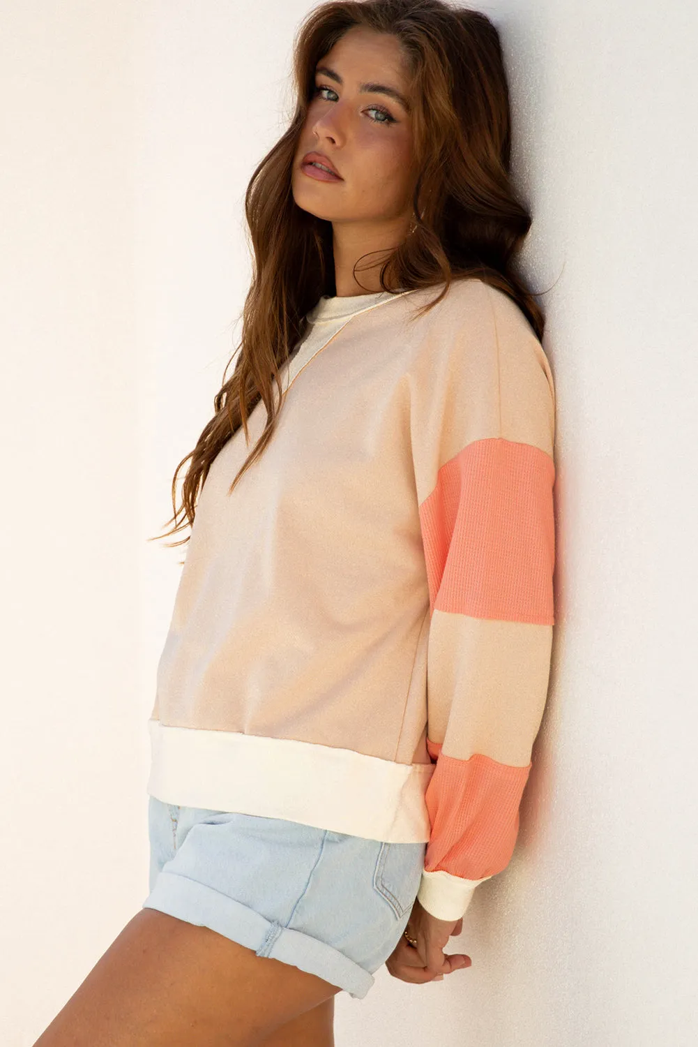 Beige Textured Patchwork Pullover Sweatshirt sold by Beagle Boutique product image thumbnail 3