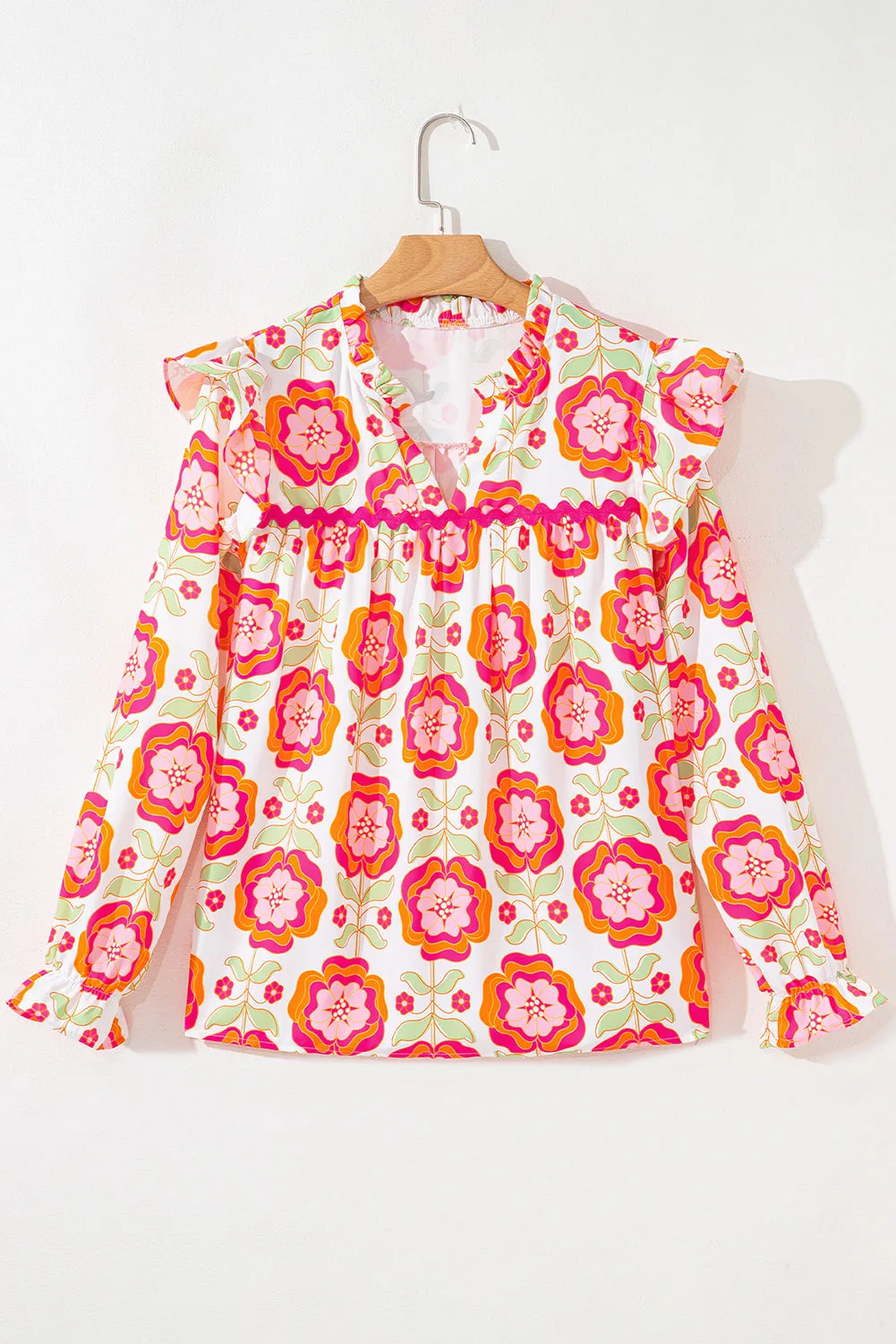 Rose Floral Printed Ruffled Long Sleeve Blouse sold by Beagle Boutique product image thumbnail 3