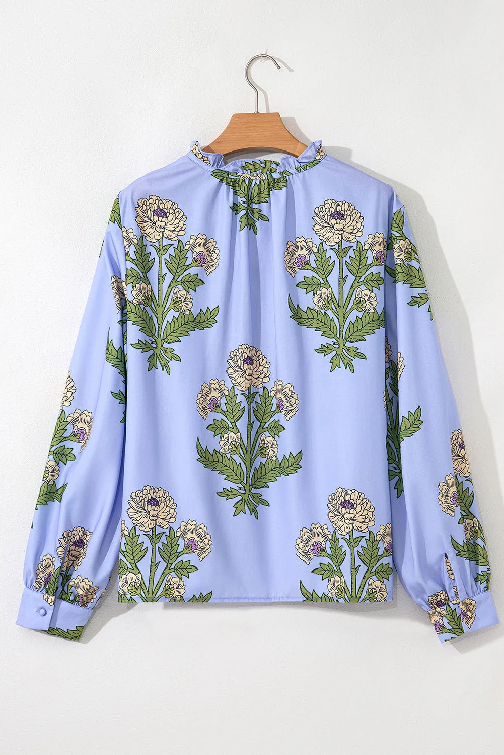 Floral Print Button Tie Neck Long Puff Sleeve Blouse sold by Beagle Boutique product image thumbnail 4