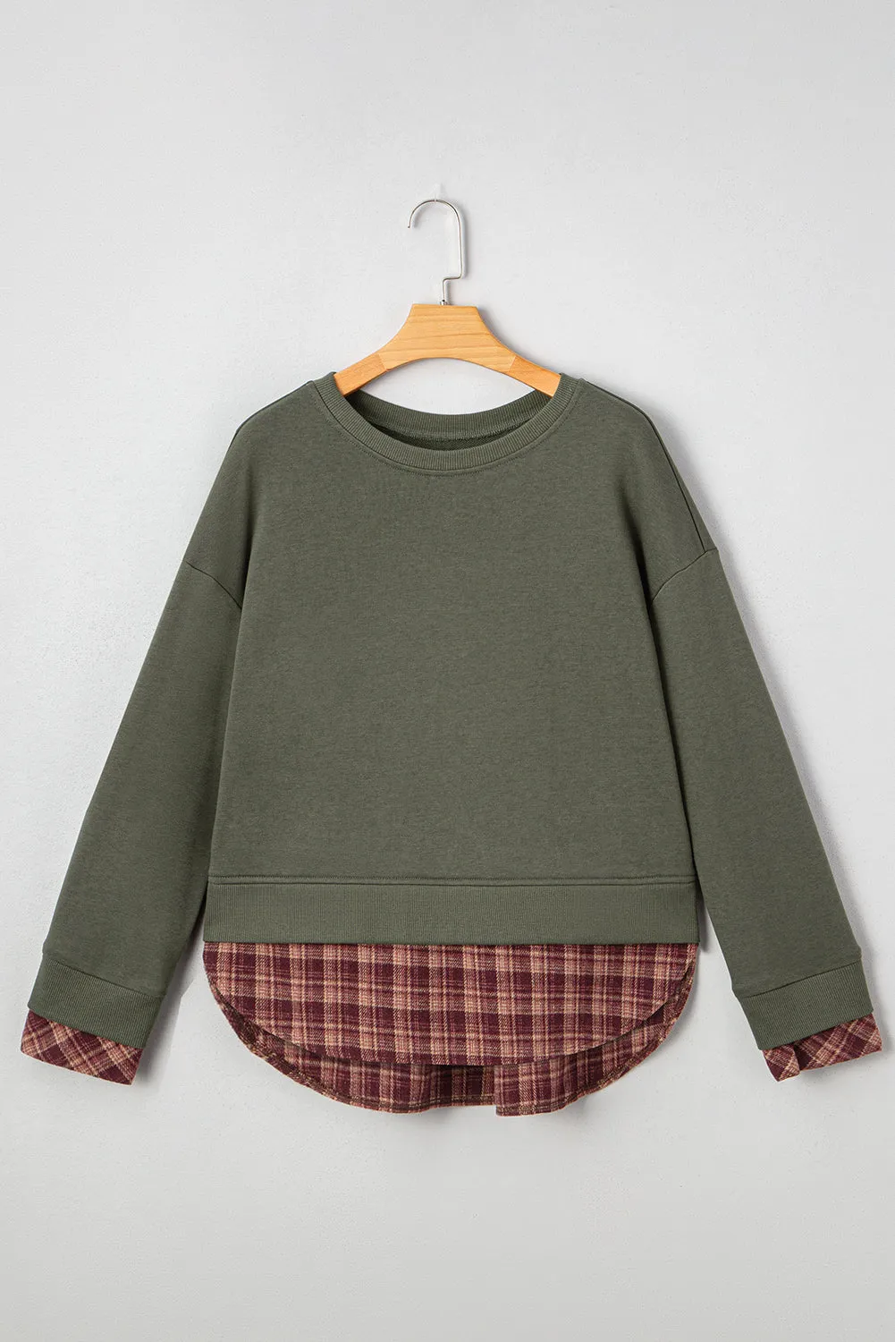 Green Plaid Patchwork Drop Shoulder Sweatshirt sold by Beagle Boutique product image thumbnail 3