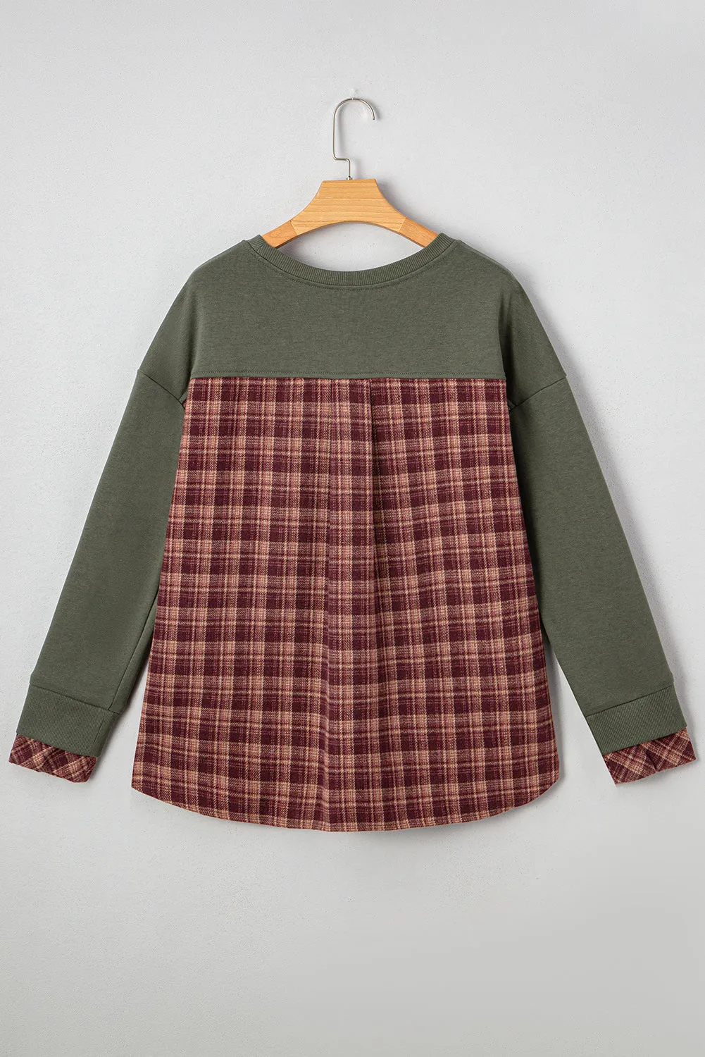Green Plaid Patchwork Drop Shoulder Sweatshirt sold by Beagle Boutique product image thumbnail 4