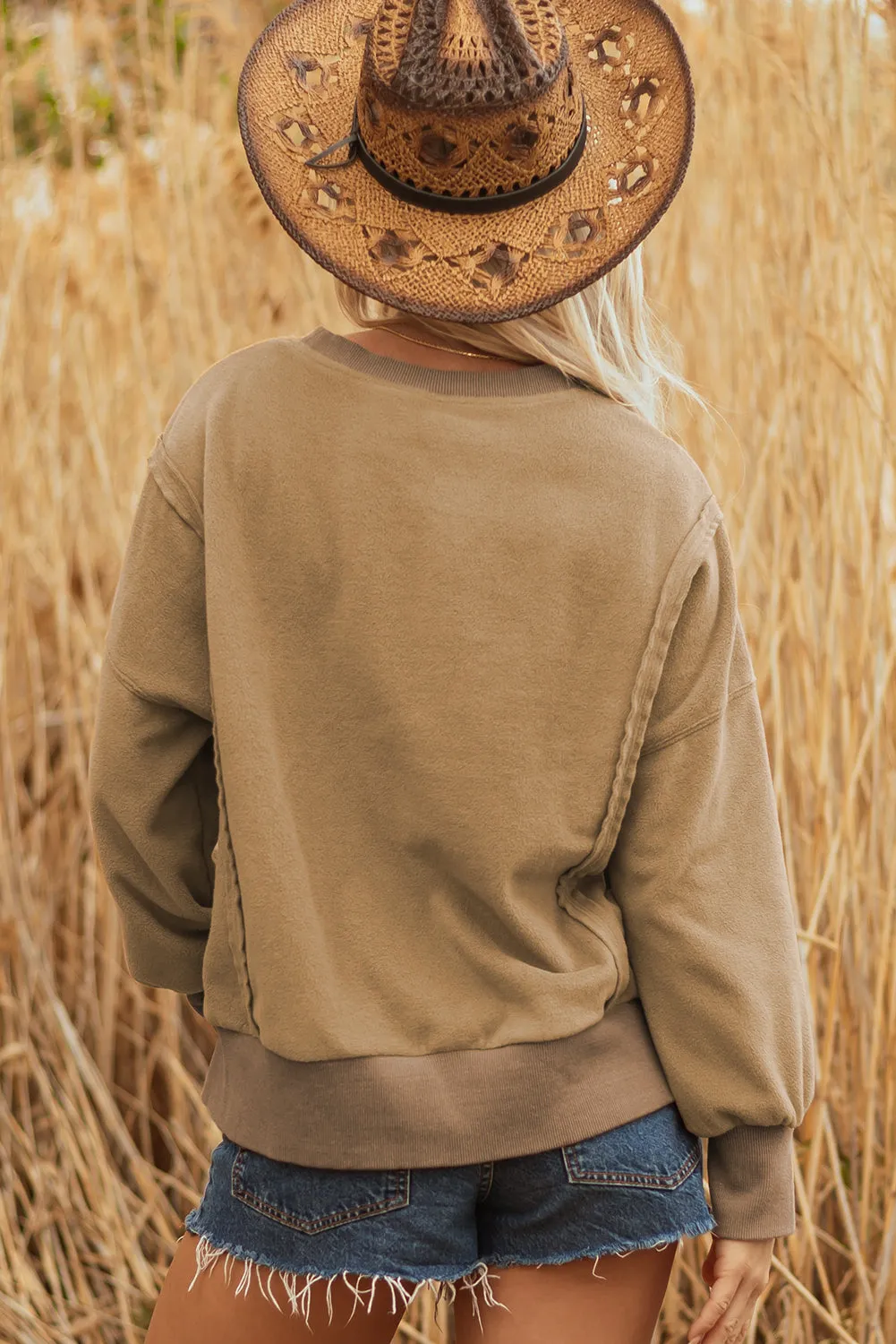 Fuzzy Sherpa Splicing Pullover Sweatshirt with Side Slit sold by Beagle Boutique product image thumbnail 2