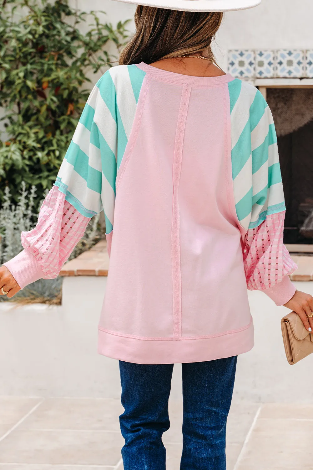 Striped Patchwork Raglan Pullover Top with Slits sold by Beagle Boutique product image thumbnail 2