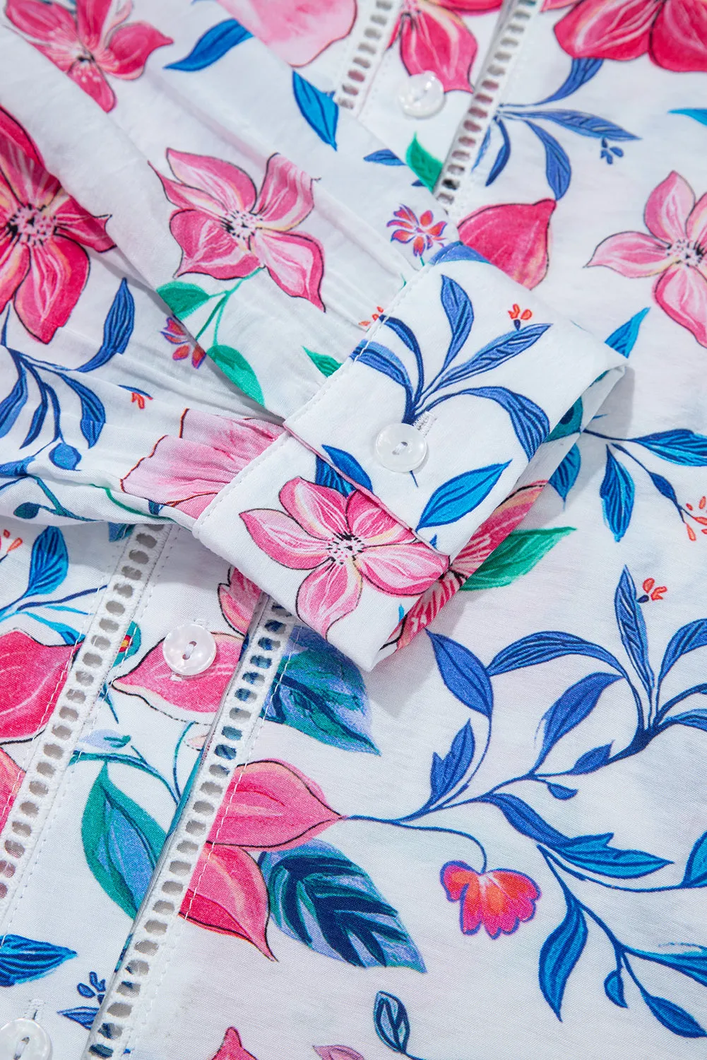 Pink Floral Print Lace Detail Button-up Long Sleeve Shirt sold by Beagle Boutique product image thumbnail 5