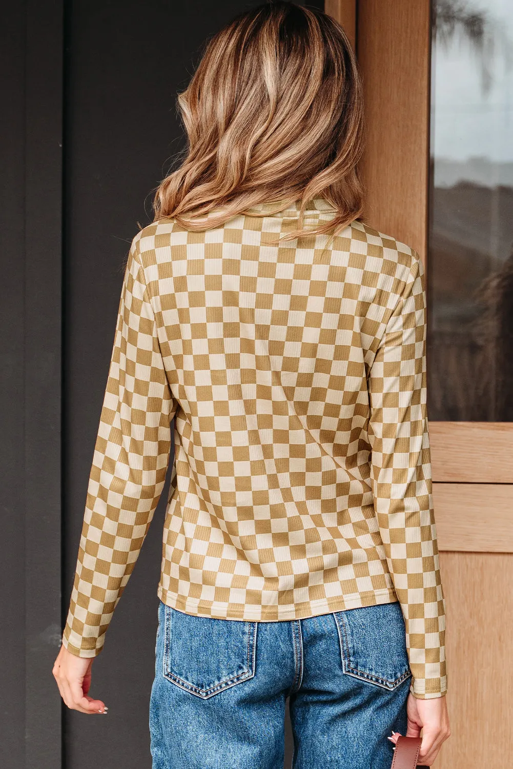 Check Pattern Turtleneck Ribbed Slim Long Sleeve Tee sold by Beagle Boutique product image thumbnail 2